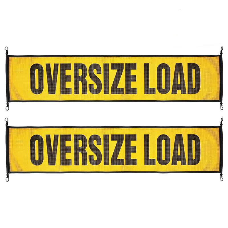 Oversize Load Sign, 18x84 Inch Yellow Nylon Mesh, Bungee Hooks, 2 Pack