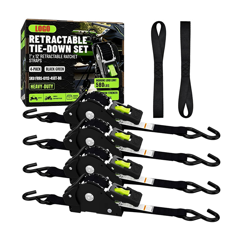 1&rdquo; x 12' x 1800 LBS retractive ratchet straps tie down with S hook